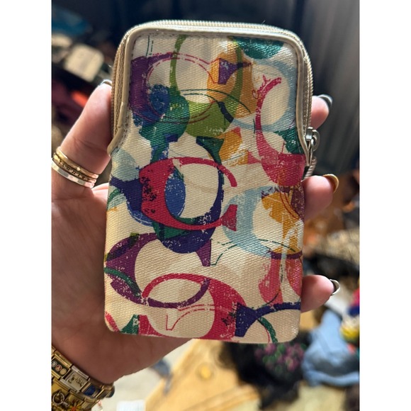 Coach Multicolor Signature C Canvas Zip Wristlet Pouch Cosmetic Bag - Picture 5 of 5